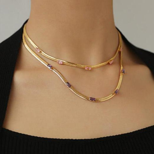 Snake Chain CZ Stone Necklace - Zafari Studio Jewelry